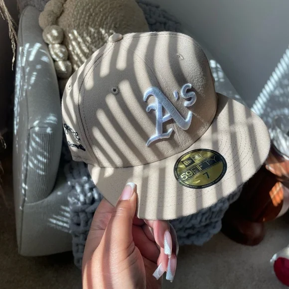 OAKLAND ATHLETICS NEW ERA X JOE FRESH GOODS 59FIFTY FITTED IN TAN WITH PINK